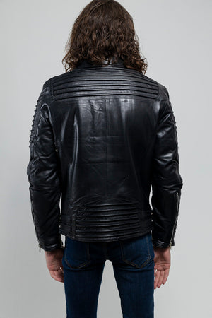 Brooklyn Mens Lambskin Leather Jacket Black Men's Motorcycle style Jacket FMCo   