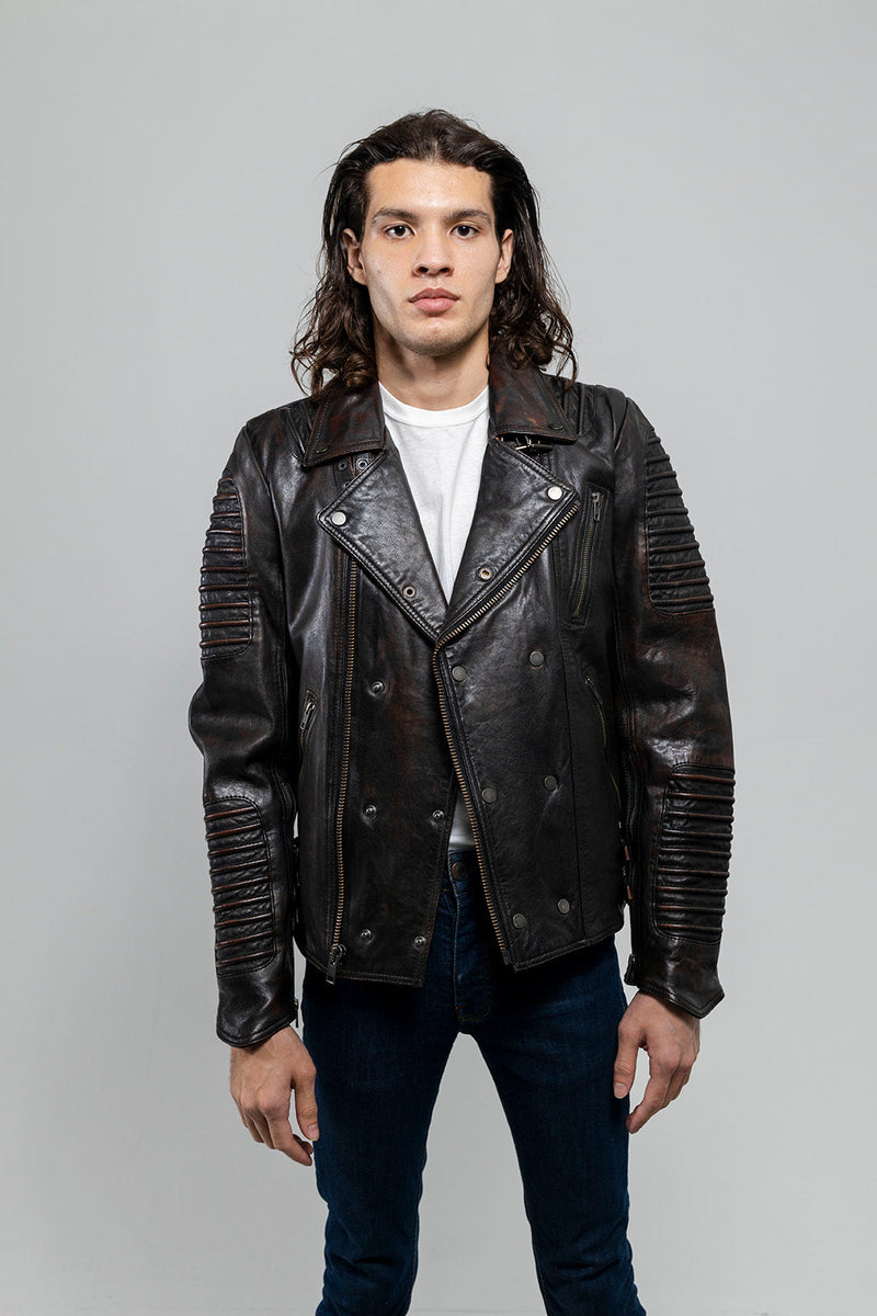 Brooklyn Mens Lambskin Leather Jacket Black Cognac