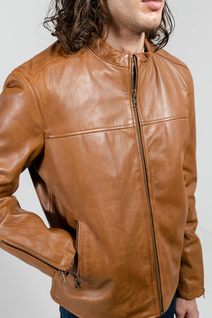 Grayson Mens Leather Jacket Dark Cognac
