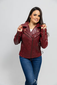 Princess Womens Moto Leather Jacket Oxblood