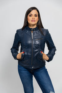 Favorite Womens Fashion Leather Jacket Blue