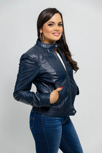 Favorite Womens Fashion Leather Jacket Blue