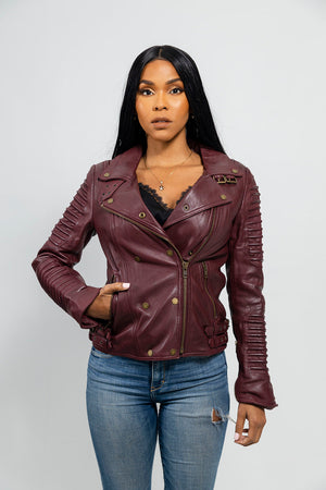 Queens Womens Leather Jacket Oxblood