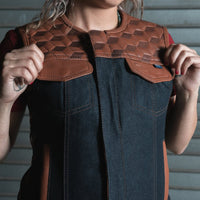 Blue Label Women's Club Style Leather/Denim Vest - Limited Edition Factory Customs First Manufacturing Company   