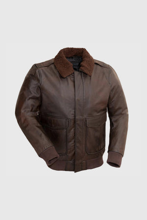 Mens Bomber Leather Jacket Brown