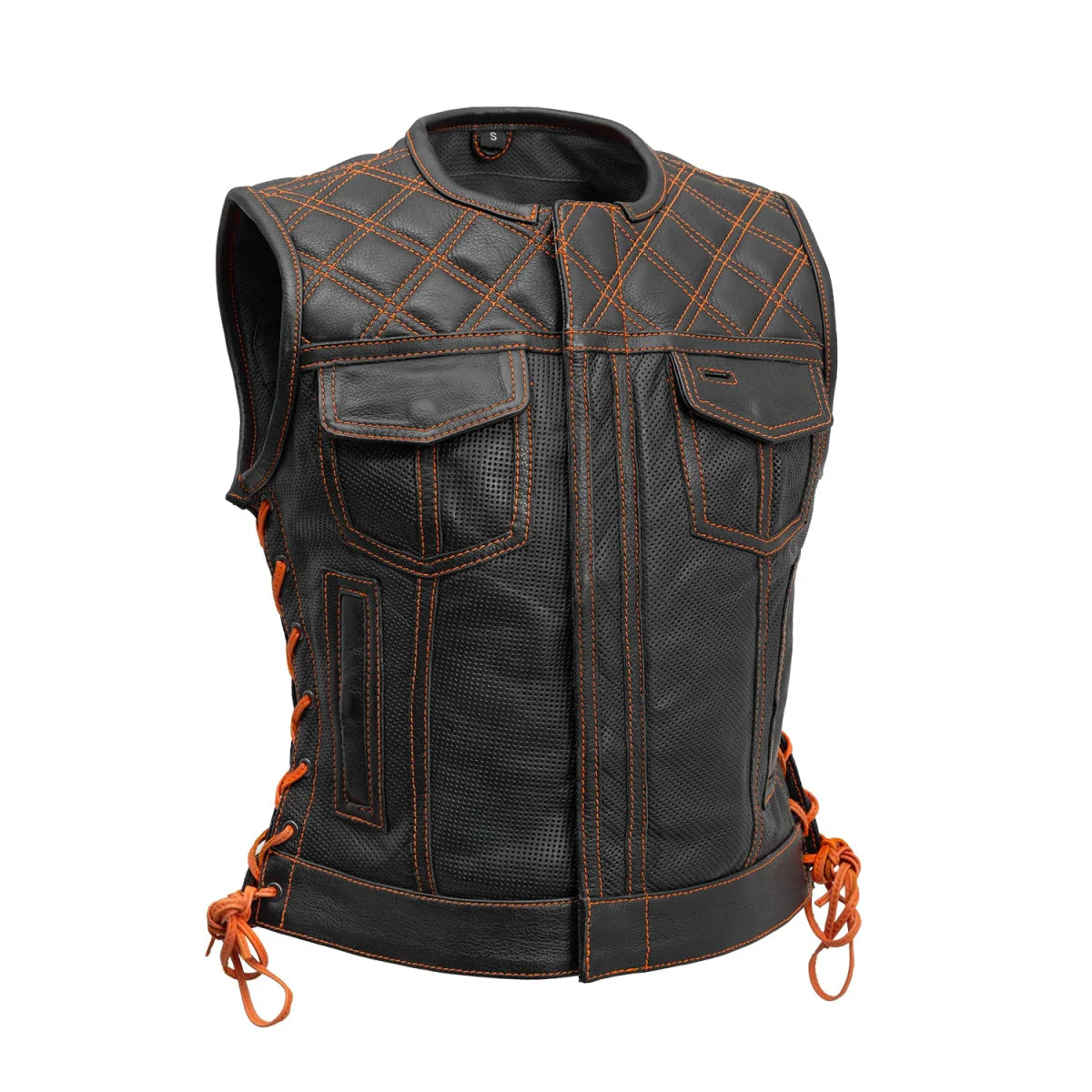 96SS UNDERCOVER ドクロ期 LEATHER VEST Bonnie Perforated Women's Motorcycle Leather Vest – DS Online