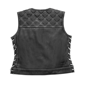 Bonnie - Women's Motorcycle Leather Vest - Diamond Quilt Women's Leather Vest First Manufacturing Company   