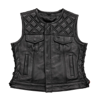 Bonnie - Women's Motorcycle Leather Vest - Diamond Quilt Women's Leather Vest First Manufacturing Company Black XS 