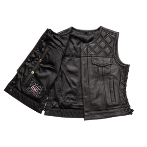 Bonnie - Women's Motorcycle Leather Vest - Diamond Quilt Women's Leather Vest First Manufacturing Company   