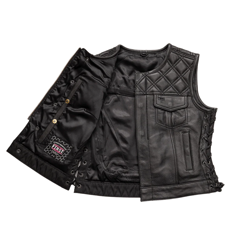 Bonnie - Women's Motorcycle Leather Vest - Diamond Quilt Women's Leather Vest First Manufacturing Company   