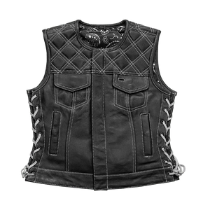 Bonnie - Women's Motorcycle Leather Vest - Diamond Quilt Women's Leather Vest First Manufacturing Company Black White XS 