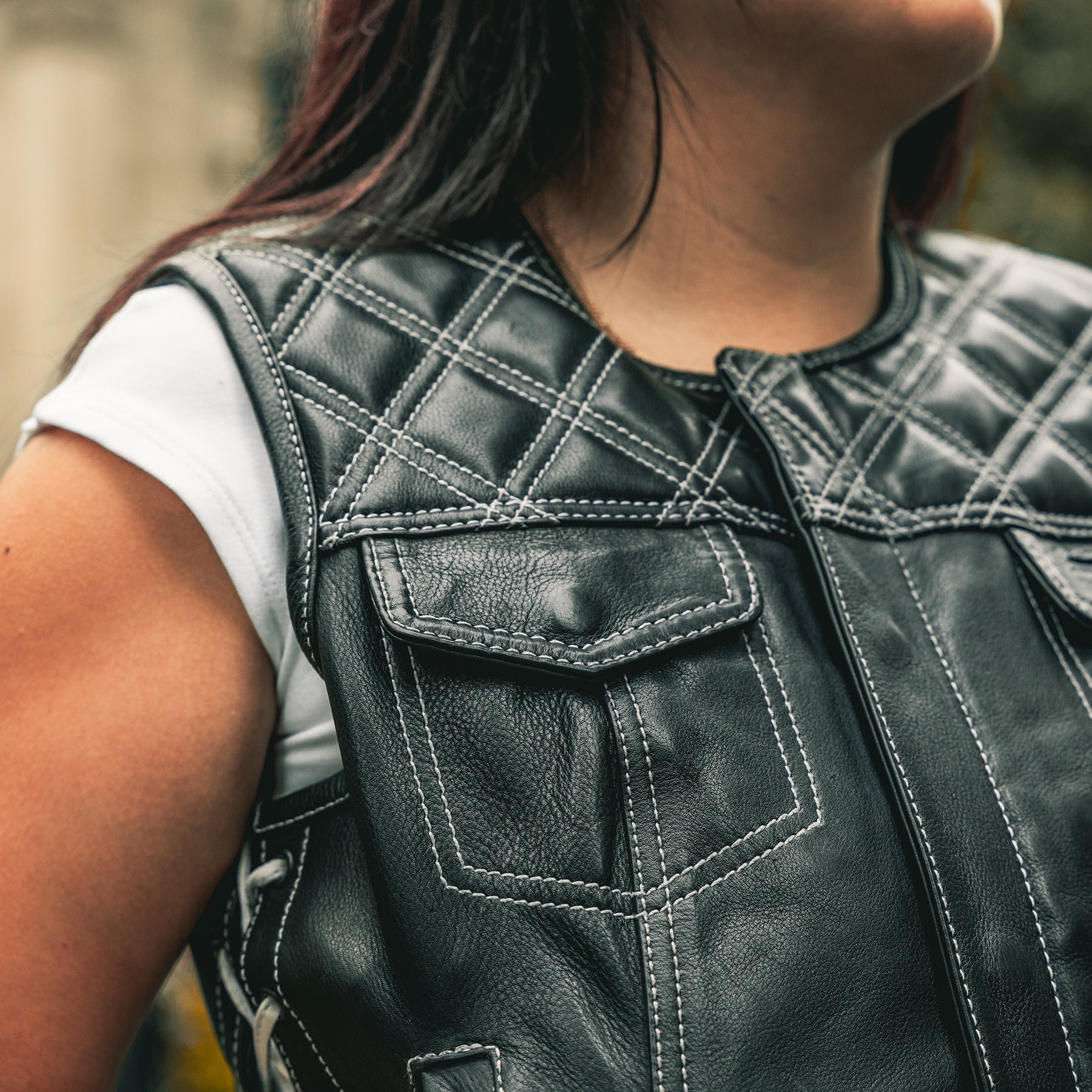 Bonnie - Women's Motorcycle Leather Vest - Diamond Quilt – DS Online
