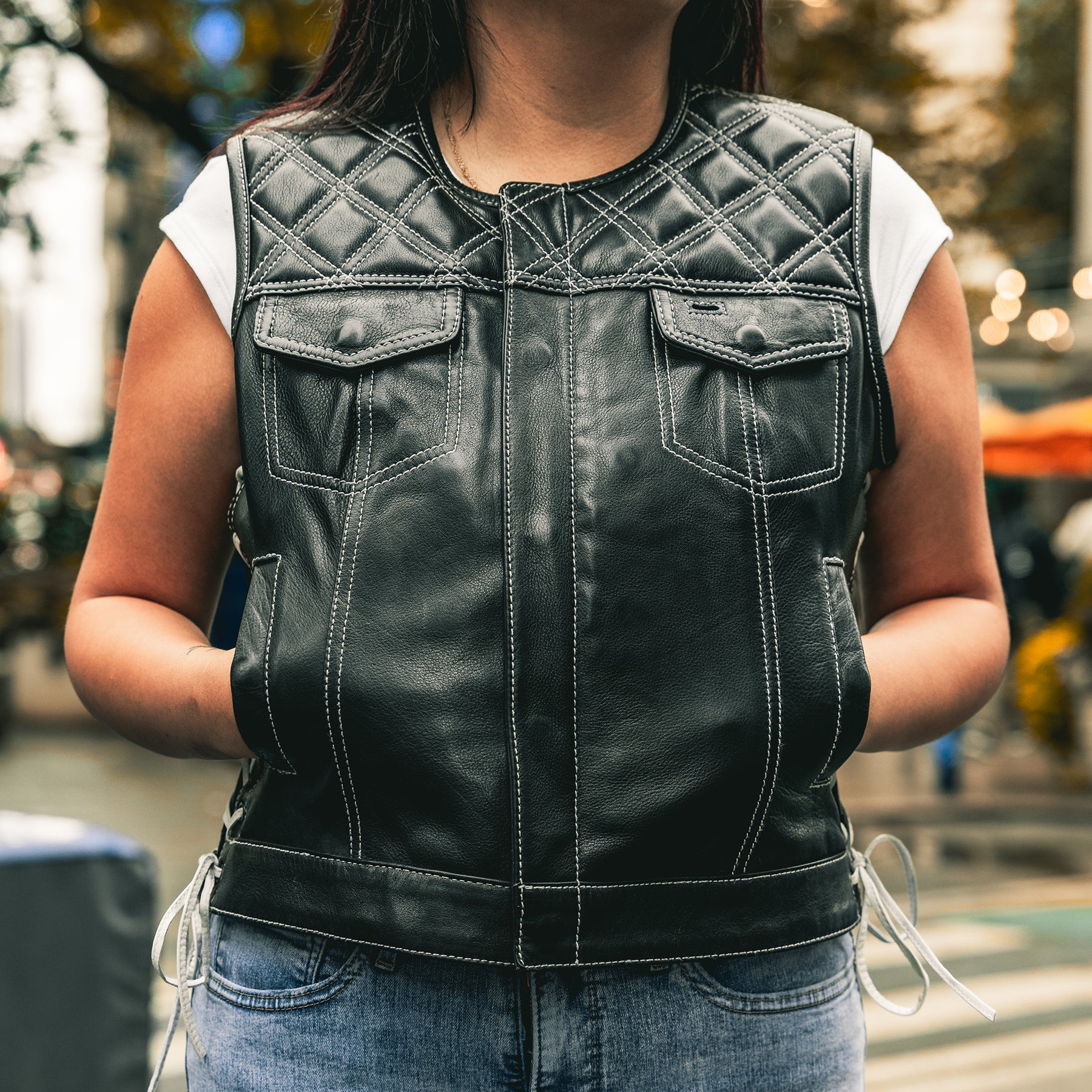 Bonnie - Women's Motorcycle Leather Vest - Diamond Quilt – DS Online