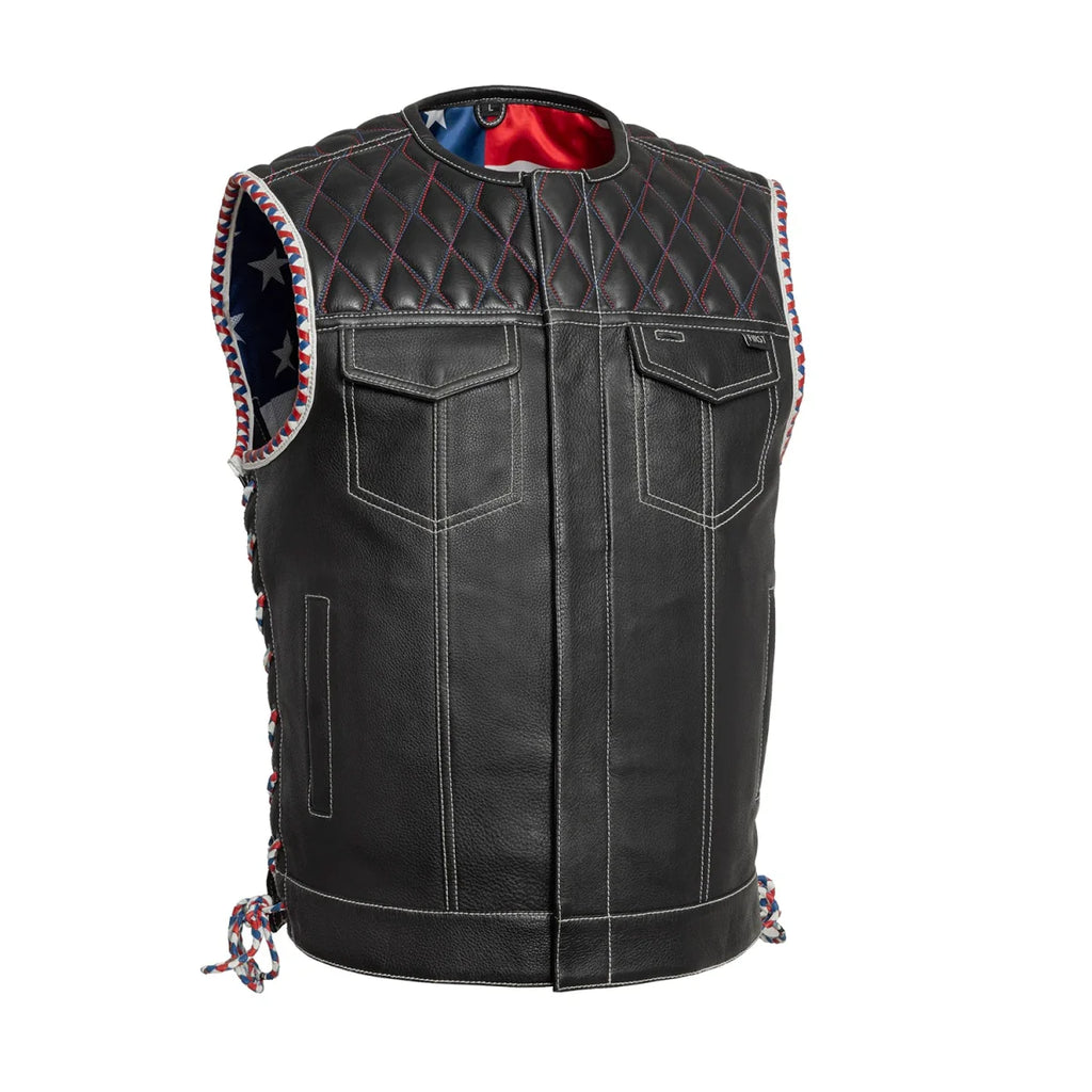 Captain Men's Motorcycle Leather Vest Men's Leather Vest First Manufacturing Company Black S 