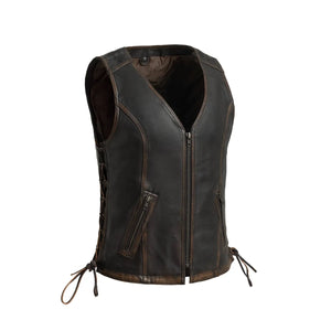 Cindy -  Women's Motorcycle Leather Vest Women's Leather Vest First Manufacturing Company Brown Beige XS 