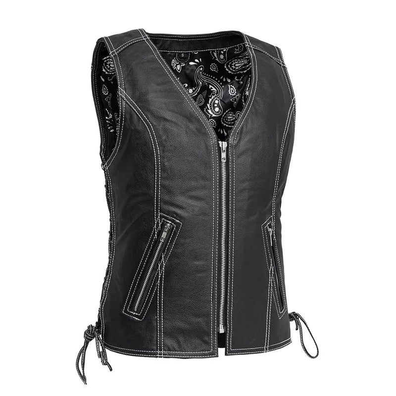 Cindy -  Women's Motorcycle Leather Vest Women's Leather Vest First Manufacturing Company Black XS 