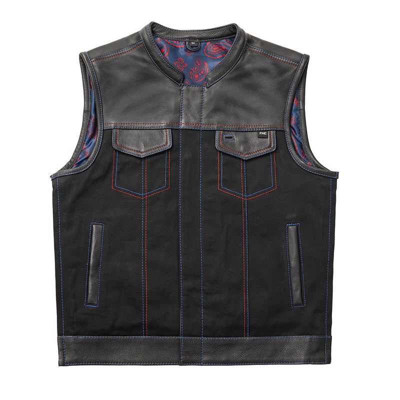 Colossus - Men's Leather/Twill Motorcycle Vest - Limited Edition Factory Customs First Manufacturing Company S  