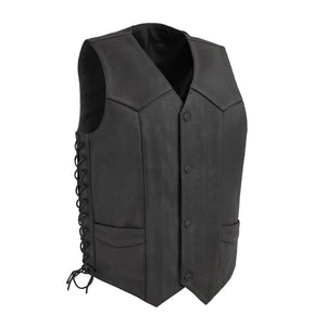 Deadwood Men's Motorcycle Western Style Leather Vest Men's Western Vest First Manufacturing Company Black S