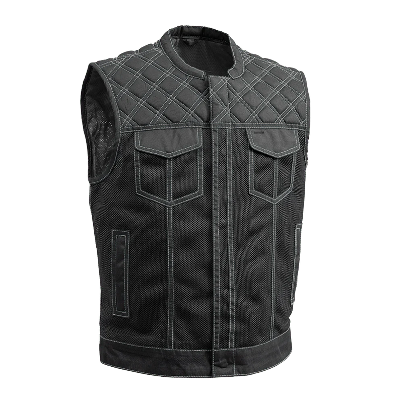 Downside Moto Mesh Men's Motorcycle Vest Men's Leather Vest First Manufacturing Company Gray S 