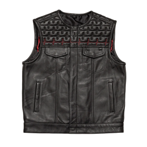 EKG Men's Leather Motorcycle Vest (Limited Edition)  First Manufacturing Company Black S 