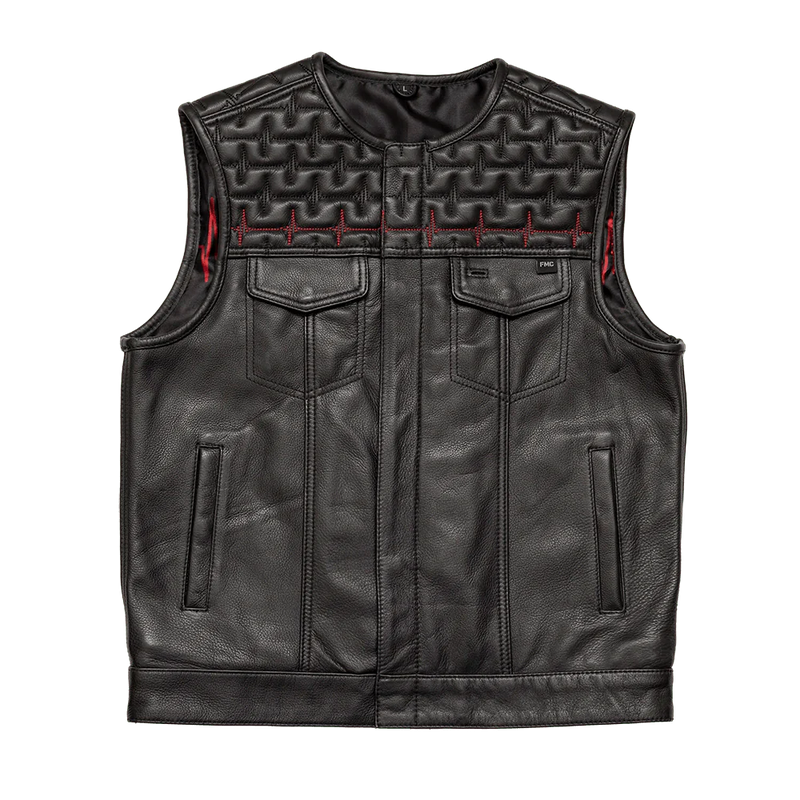 EKG Men's Leather Motorcycle Vest (Limited Edition)  First Manufacturing Company Black S 