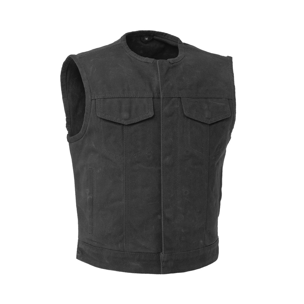 Lowside - Waxed Men's Motorcycle Canvas Vest Men's Canvas Vests First Manufacturing Company Black S