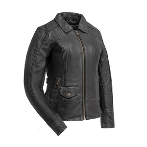 Free Spirit - Women's Motorcycle Leather Jacket Women's Leather Jacket First Manufacturing Company Black XS