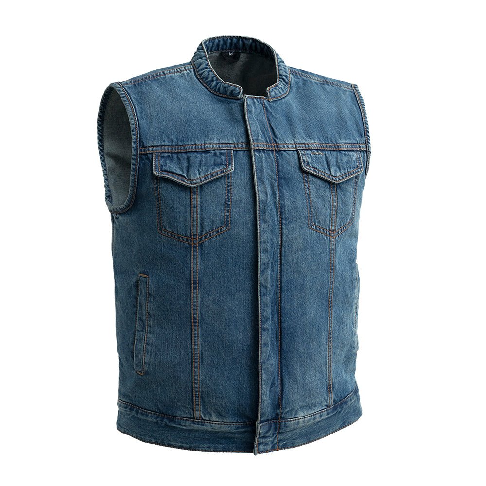 Havoc Men's Denim Motorcycle Vest Men's Denim Vest First Manufacturing Company Blue S Denim