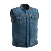 Havoc Men's Denim Motorcycle Vest Men's Denim Vest First Manufacturing Company S Blue Denim