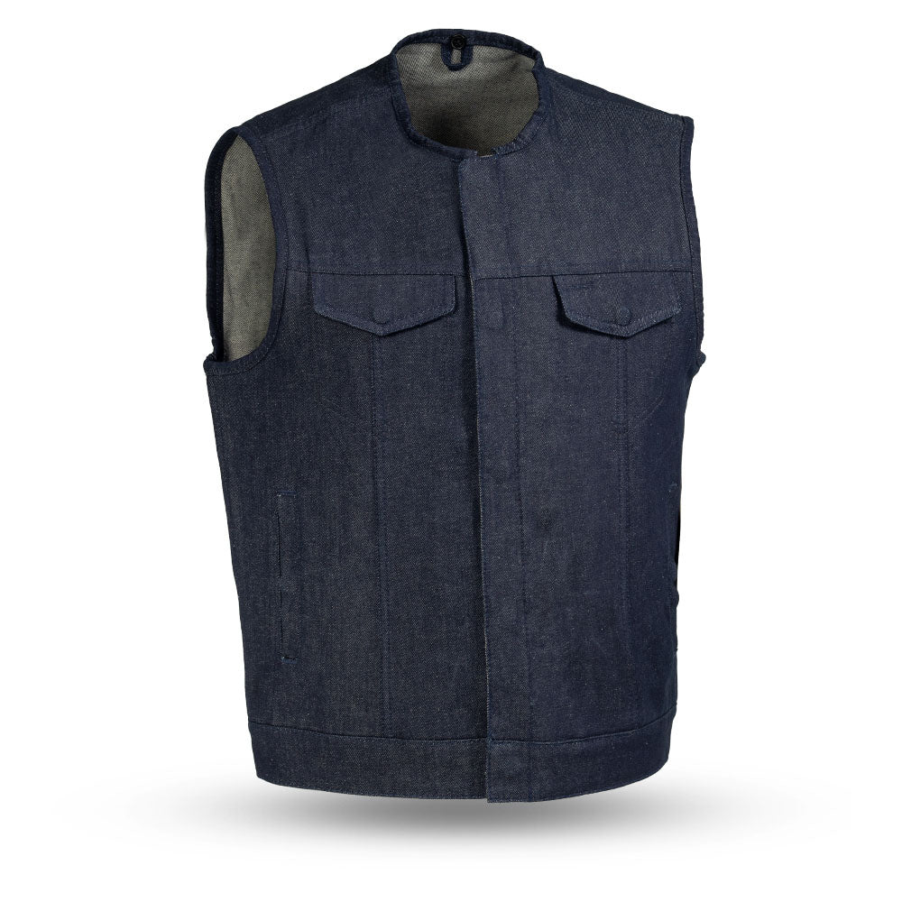 Haywood Men's Motorcycle Denim Vest Men's Denim Vest First Manufacturing Company Blue S