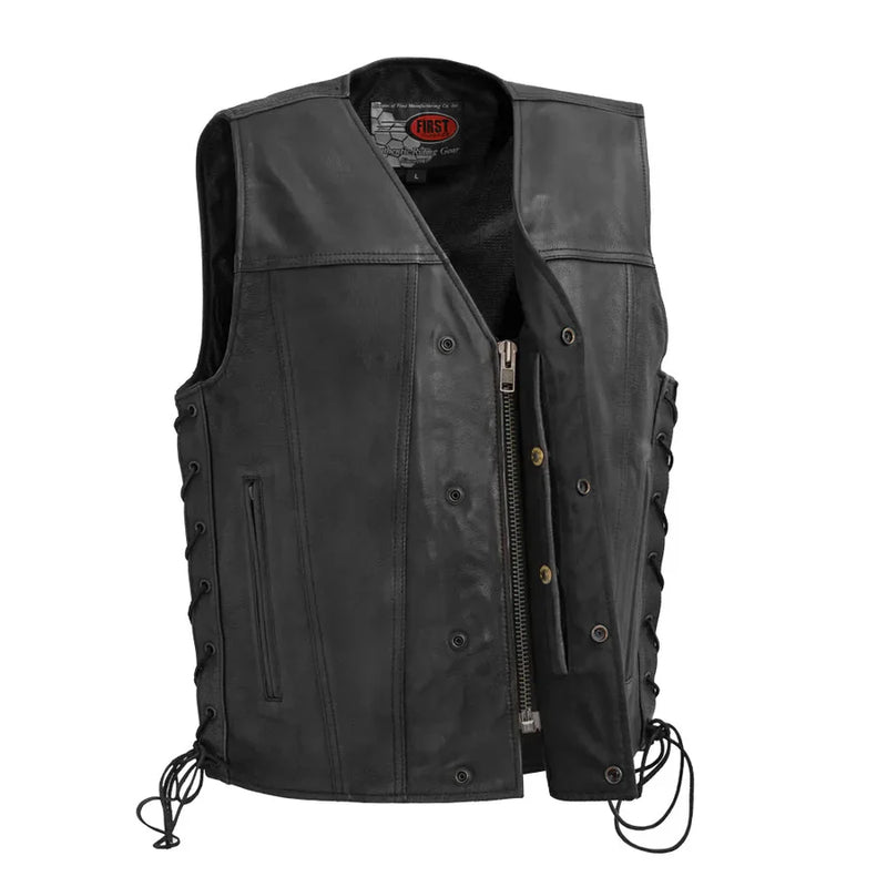 High Roller Men's Motorcycle Leather Vest Men's Leather Vest First Manufacturing Company