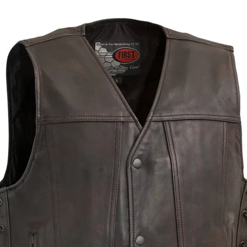High Roller Men's Motorcycle Leather Vest Men's Leather Vest First Manufacturing Company