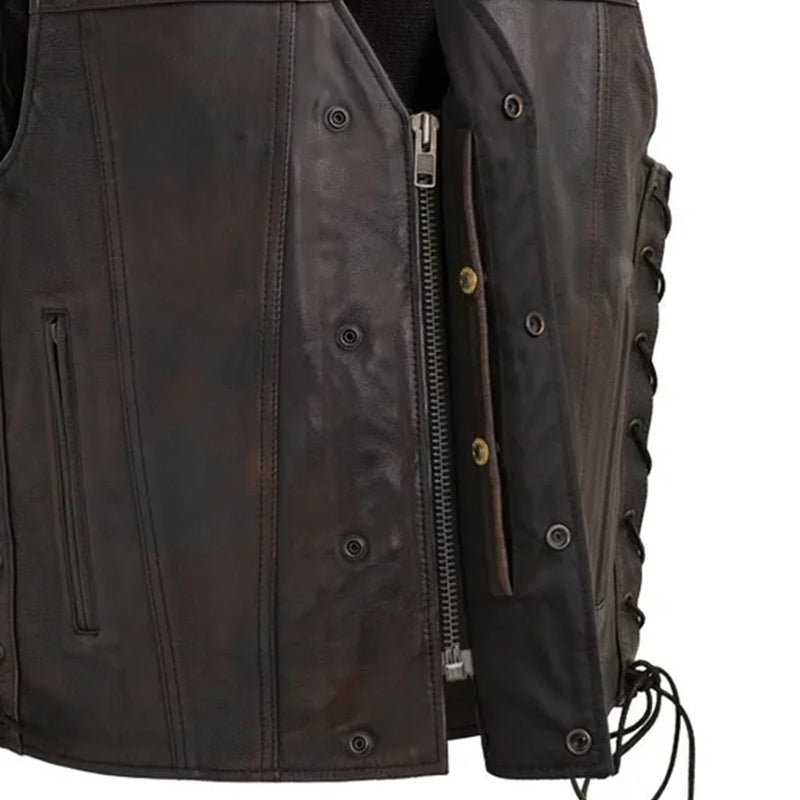 High Roller Men's Motorcycle Leather Vest Men's Leather Vest First Manufacturing Company