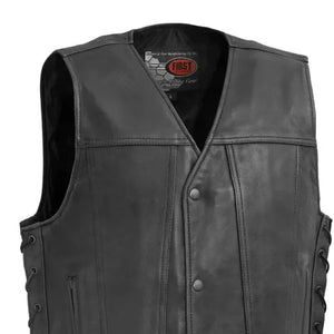 High Roller Men's Motorcycle Leather Vest Men's Leather Vest First Manufacturing Company