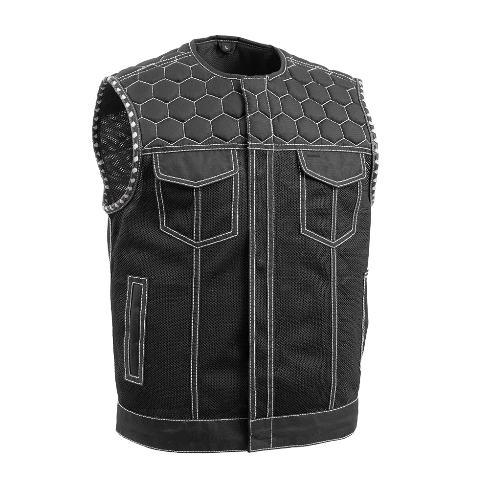 Hornet Moto Mesh Men's Club Style Vest Men's Leather Vest First Manufacturing Company White S 