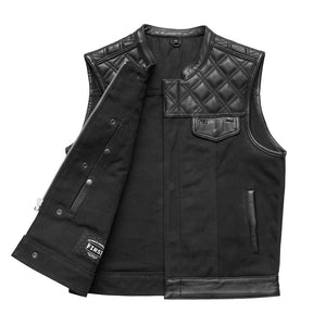 Hunt Club Motorcycle Leather Canvas Vest Black Men's Canvas Vests First Manufacturing Company   