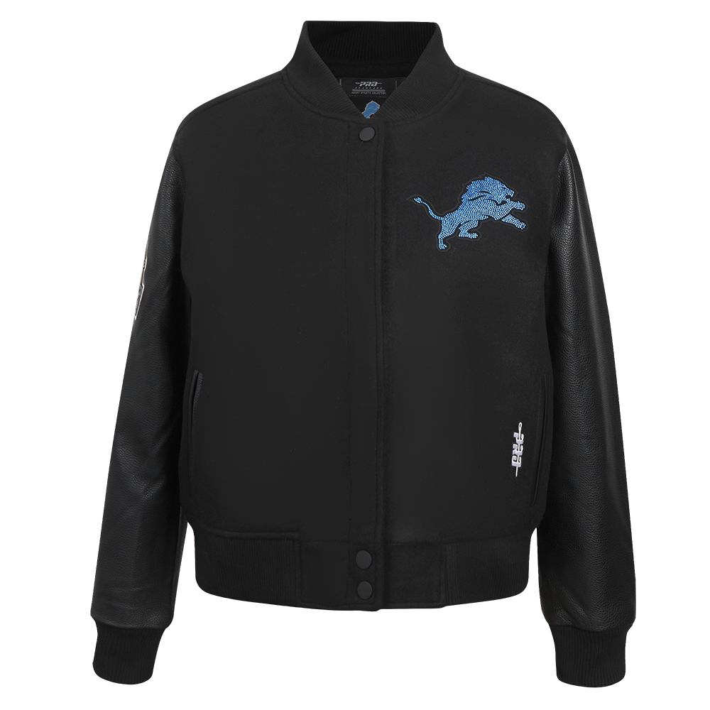 Ladies Pro Standard Detroit Lions Bling Varsity Jacket - Black on Black