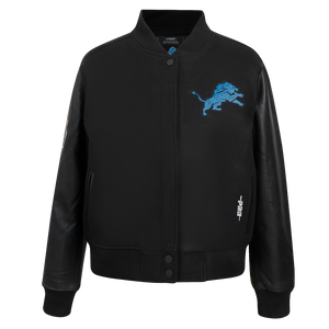 Ladies Pro Standard Detroit Lions Bling Varsity Jacket - Black on Black