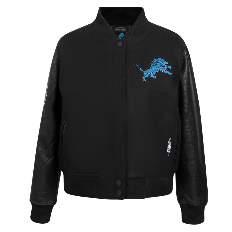 Ladies Pro Standard Detroit Lions Bling Varsity Jacket - Black on Black