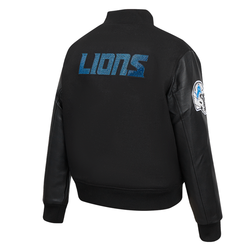 Ladies Pro Standard Detroit Lions Bling Varsity Jacket - Black on Black