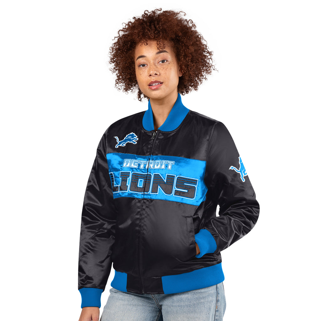 Exclusive: Ladies Detroit Lions ShowTime Satin Jacket - Black