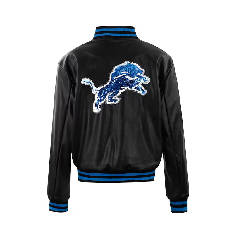 Ladies Detroit Lions Bling Faux Leather Jacket