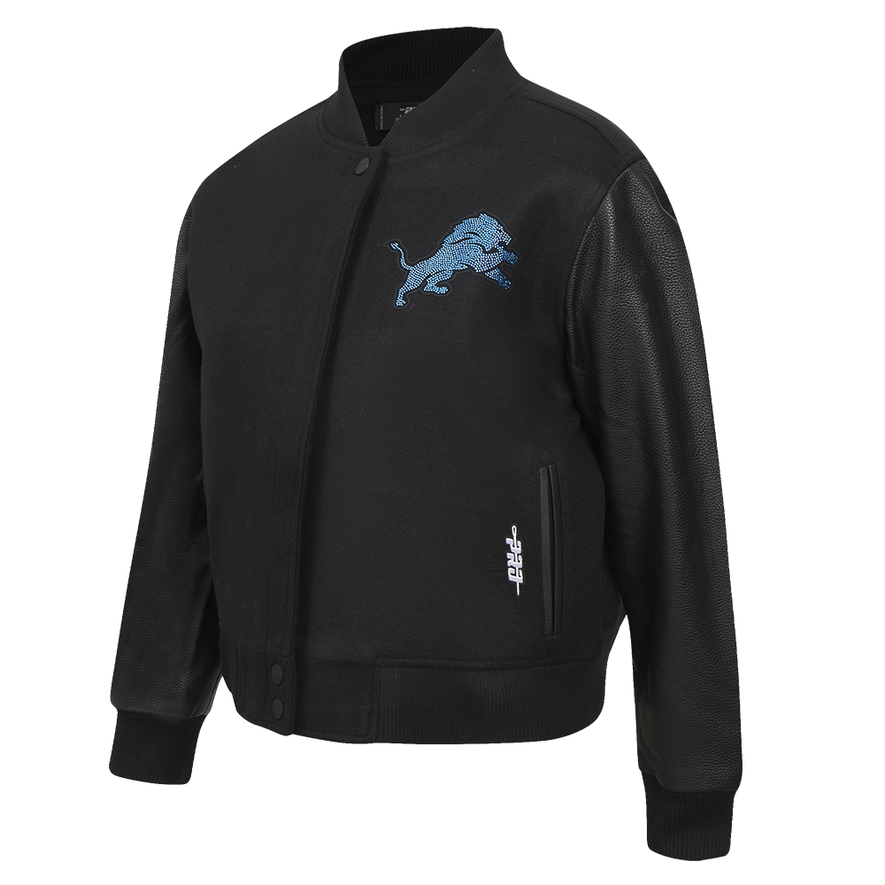 Ladies Pro Standard Detroit Lions Bling Varsity Jacket - Black on Black