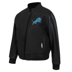 Ladies Pro Standard Detroit Lions Bling Varsity Jacket - Black on Black