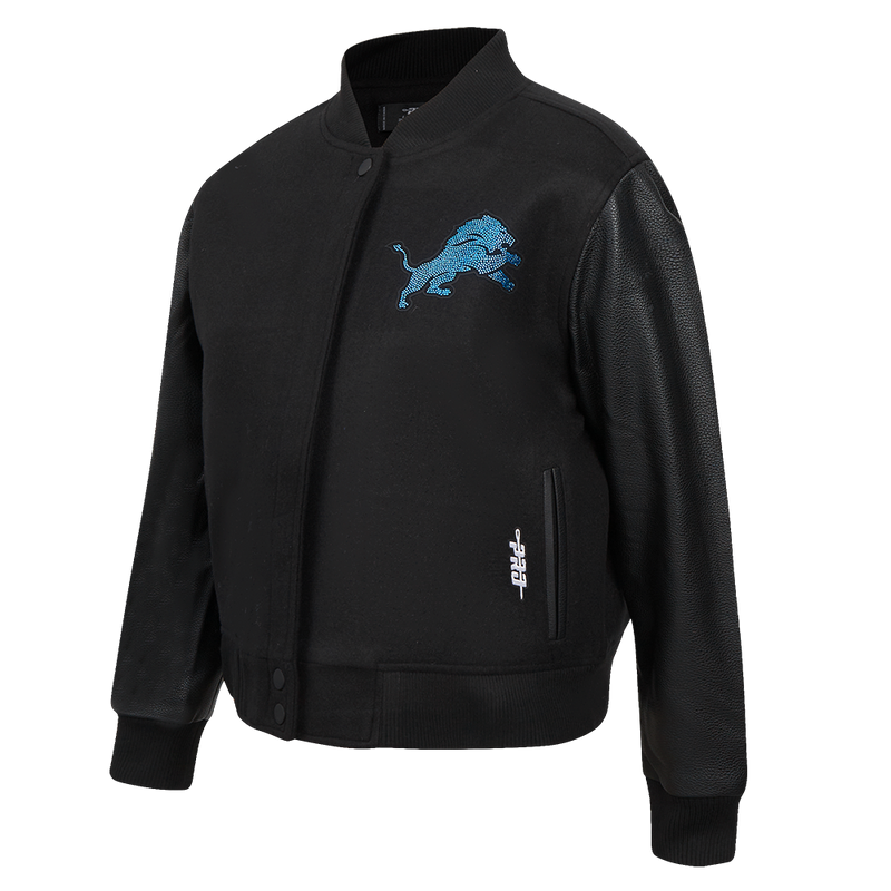 Ladies Pro Standard Detroit Lions Bling Varsity Jacket - Black on Black