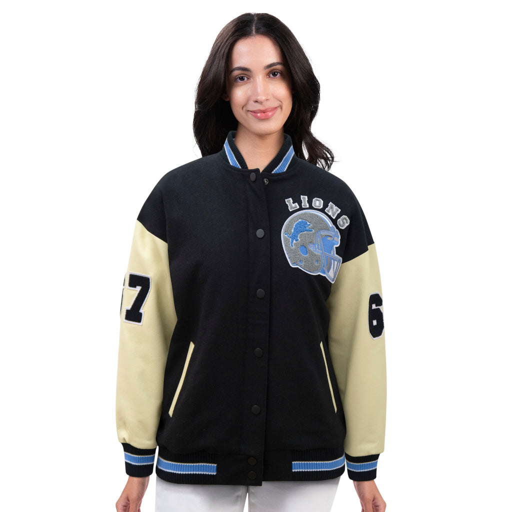 AUTHENTIC Ladies Detroit Lions Beverly Hills Cop Wool/Leather Varsity Jacket