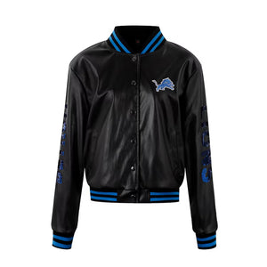 Ladies Detroit Lions Bling Faux Leather Jacket