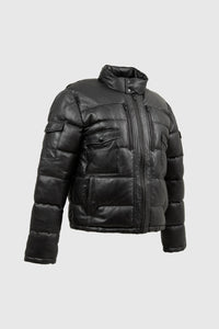 Jace Mens Puffer Leather Jacket Men's Puffer Jacket Whet Blu NYC XS Black 