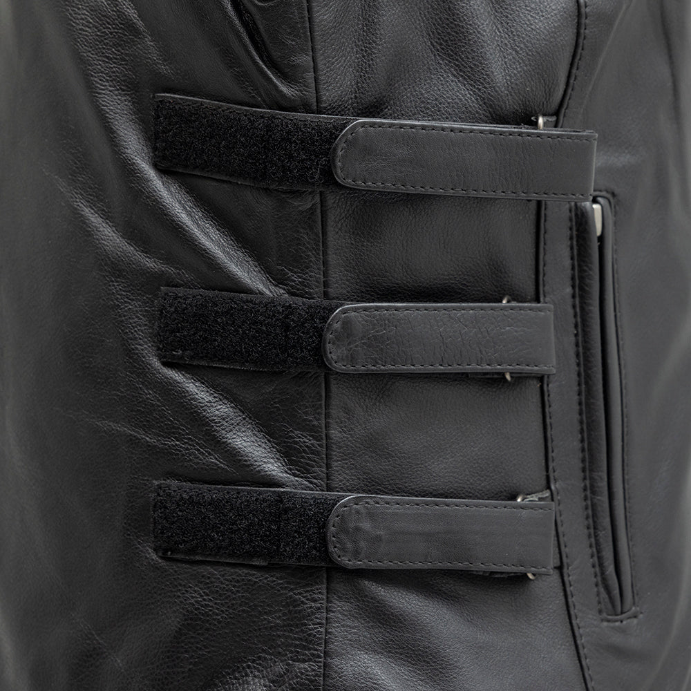 black leather backpack zippers moto Katana