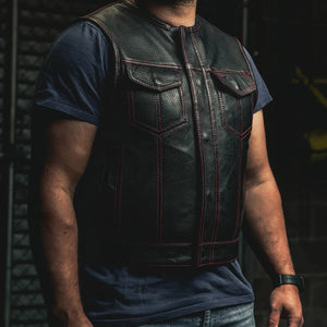 Lowside Men's Perforated Motorcycle Leather Vest Men's Leather Vest First Manufacturing Company   